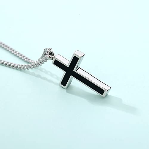 REVEMCN Christian Black Gold Silver Cross Necklace for Boys & Men, 16-22" - color: Black - 0.8'' × 0.5'' cross pendant, size: 18 inches