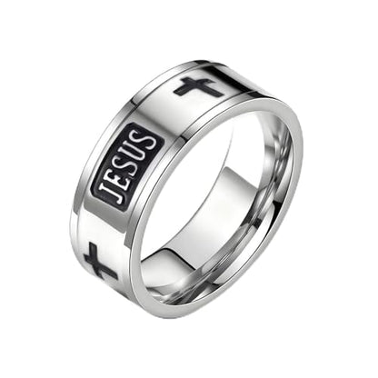 Retro Minimalist Cross Ring 8mm Stainless Steel Black Oxidation Corrosion Ring Anti Tarnish Classic Band Ring Fashion Jewelry for Men Women,Size Available - style: Polished cross
