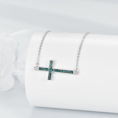 YFN Cross Necklace Sterling Silver Religious Cross Pendant Jewelry Christian Gifts for Women Men - style: E. Turquoise