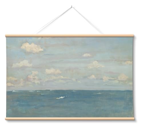 VIYYIEA Large Framed Christian Wall Art, 24x36 Inch Peaceful Ocean and Sky Canvas Print, Serene Blue Seascape Faith Wall Decor for Prayer Room and Living Room - color: Violet Silver Sea