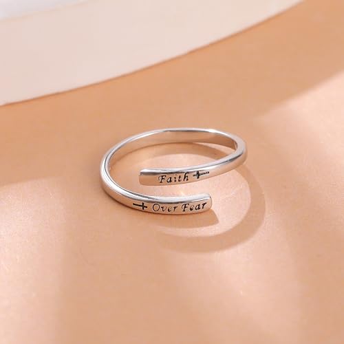 LOVECOM 925 Sterling Silver Faith Over Fear Cross Rings for Women Mother - color: Gold
