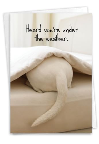 NobleWorks - 1 Get Well Card with Envelope - Cute White Puppy Dog Under the Sheets and Weather - Tattle Tails Bed C9279EGWG - style: Tattle Tails