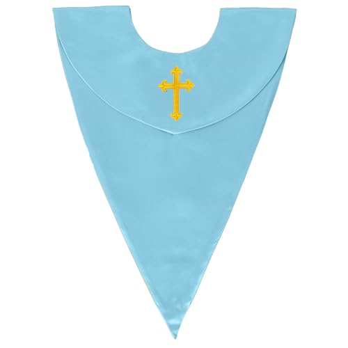 GradPlaza Unisex V Shape Church Choir Stole with Gold or White Embroidery Cross for Adults Church - color: Sky Blue, style: Gpld Cross