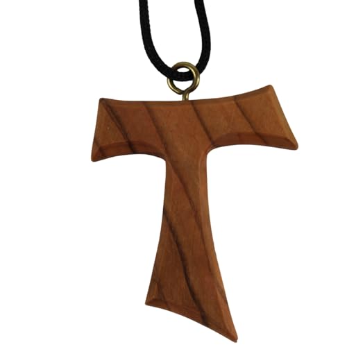 Holy Land Market Olive Wood Tau Cross Necklace Pendant, 70cm Cord