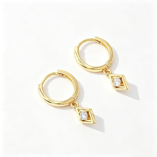 Dangle Earrings for Women, Dainty Huggie Hoop Dangle Earrings - color: Diamond 01 Dangle Gold