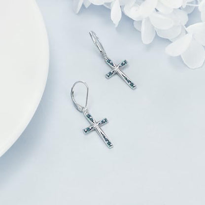 Cross Earrings 925 Sterling Silver Dangle Earring Gifts for Women - style: B-abalone shell