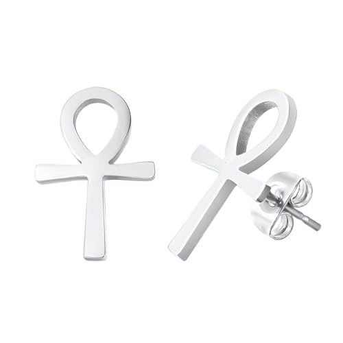 14K Yellow Gold Ankh Earrings For Women Men, The Key Of The Nile Ankh Pendant Symbol Sterling Silver Egyptian Jewelry For Men, Ankh Cross Drop Earrings Women Dangle Earrings Amulet Crucifix Egyptian Earrings For Women, Ankh Necklace Women - color: Namaste