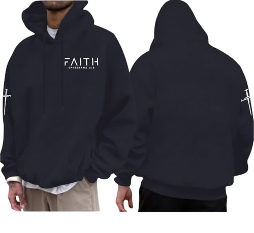 Christian Hoodies for Men Bible Religious Sweatshirts Jesus Hoodie - color: Navy Blue01, size: Small