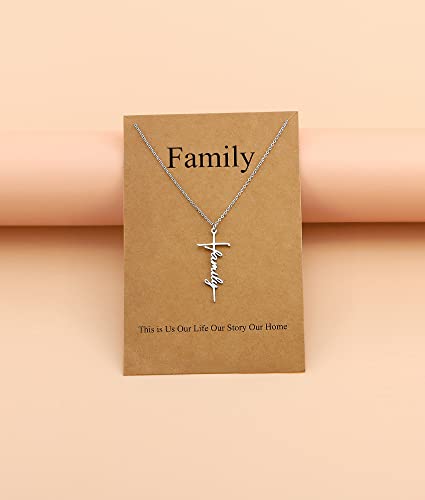 Lcherry Faith Cross Pendant Necklace for Women Religious Christian Jewelry Birthday Christmas Gifts for Women - style: 23-Family