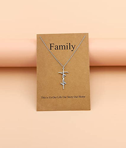 Lcherry Faith Cross Pendant Necklace for Women Religious Christian Jewelry Birthday Christmas Gifts for Women - style: 23-Family