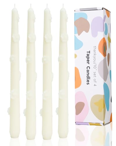 Ivory Candlestick Taper Candles Flower Soy Candles Unscented Wedding Party Wax Unscented Dinner Candle Dripless,10 inch,Set of 4,J2 - color: J2-ivory