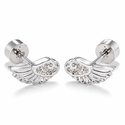 Angel Wing Stud Earrings for Women Silver Plated ﻿ - color: white