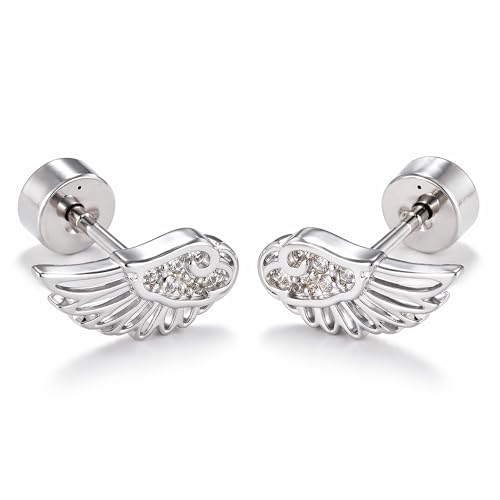 Angel Wing Stud Earrings for Women Silver Plated ﻿ - color: white