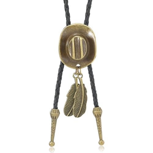 Western Cowboy Bolo tie for Men Women Gold Silver Death Skull Moth Cross Bolo Tie Christmas Deer Rooster Wolf Necktie Gift - color: 12# Cowboy Hat1