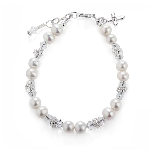 Precious Pieces Freshwater Pearl Crystal Bracelet, .925 Sterling Silver - color: MED (9 mo - 4 years)