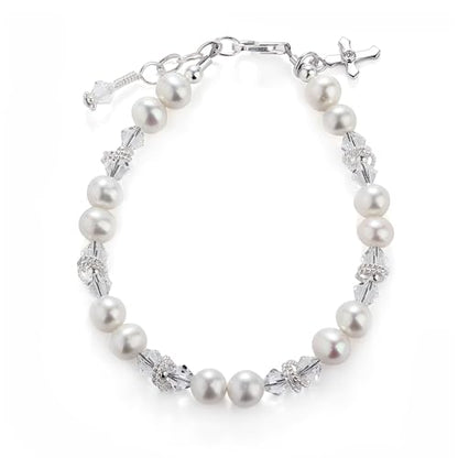 Precious Pieces Freshwater Pearl Crystal Bracelet, .925 Sterling Silver - color: SM (0-9 months)