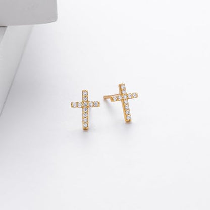 Small Gold Cross Earrings for Women Rhinestone Cross Stud Earrings Trendy Jewelry Gift - color: B: rhinestone gold cross earrings