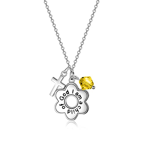 AOBOCO 925 Sterling Silver I Am a Child of God Daisy Necklace Jewelry Birthday Birthday Baptism Communion Gifts for Girls - color: Yellow