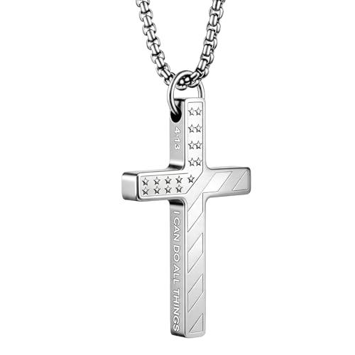 Car Rear View Mirror 4:13 Lord's Prayer Cross Pendant Amulet - color: Silver
