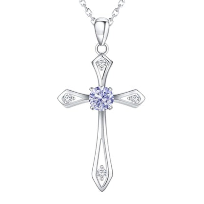 Cross Necklace for Women,925 Sterling Silver Faith Jewerly Gift - color: 06-June-Alexandrite