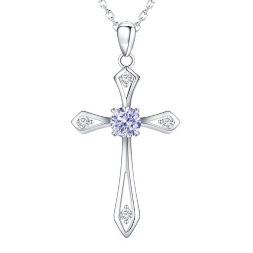 Cross Necklace for Women,925 Sterling Silver Faith Jewerly Gift - color: 06-June-Alexandrite