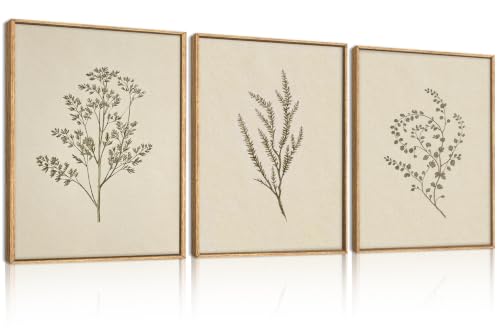 ANHUIB Neutral Beige Floral Canvas Wall Art Large Cream Botanical Wall Decor Vintage Minimalist Modern Paintings 16x12 Inch Set of 3 for Living Room Dining Room Bedroom - color: Beige Botanical, size: 16"L x 12"W