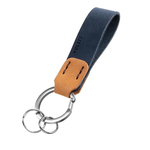 VULKIT Genuine Leather Keychain for Men & Women Everyday Carry Accessories - color: Navy/Wheat
