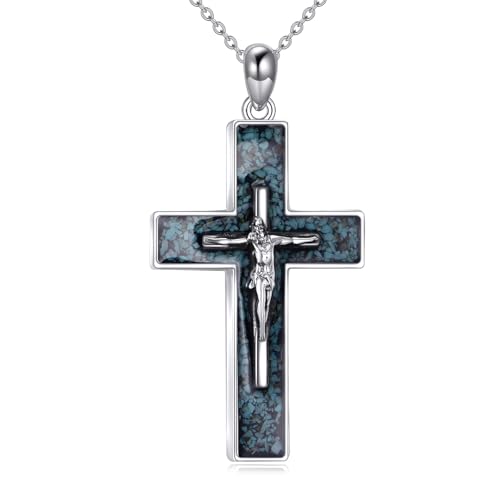 YFN Cross Necklace Sterling Silver Religious Cross Pendant Jewelry Christian Gifts for Women Men - style: A. Crucifix Turquoise