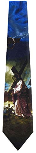 Mens Christian Themed Jesus Crosses Novelty NeckTie Ties - color: Navy Brown
