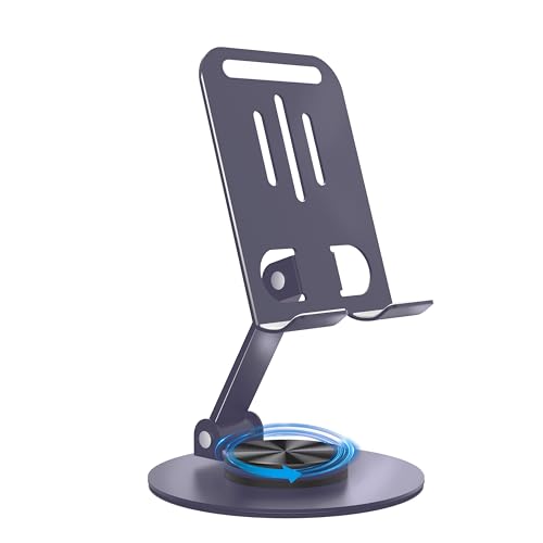 Metal Cell Phone Stand for Desk, Multi-Angel Adjustable 360° Rotation Desktop Phone Holder and Foldable Mobile Phone Stand, Compatible with All Smartphones, Purple - color: Purple