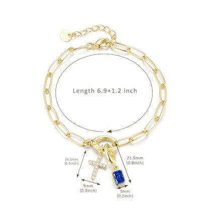 Free bird 14K Gold Cross Birthstone Bracelets for Women Dainty Charm - color: 09-Sept.