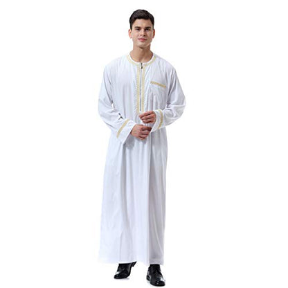 Lenmipot Men's Muslim Clothes Durable Kaftan Robe Dubai Long Gown Ethnic Clothes,1pc Soft Robe - color: A White, size: Small