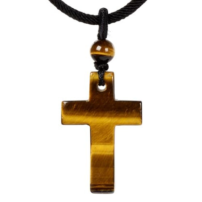Justinstones Natural Gemstone Carved Cross Reiki Chakra Pendant Necklace 22 Inch - color: 30mm Yellow Tiger Eye