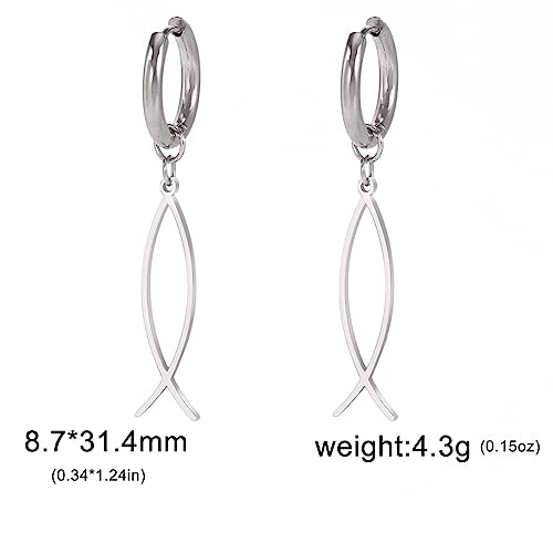 Earrings For Women Jesus Fish Faith Symbol Earrings Stainless Steel Chic Arc Fish Hook Earrings Christian Jewelry - color: silver 4