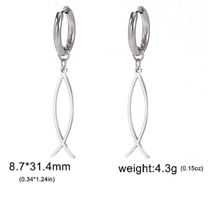 Earrings For Women Jesus Fish Faith Symbol Earrings Stainless Steel Chic Arc Fish Hook Earrings Christian Jewelry - color: silver 4