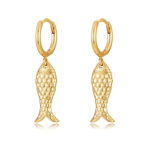MUYAN Gold Fish Hoops Dangle Earrings for Women Beach Jewelry - style: Hoop C