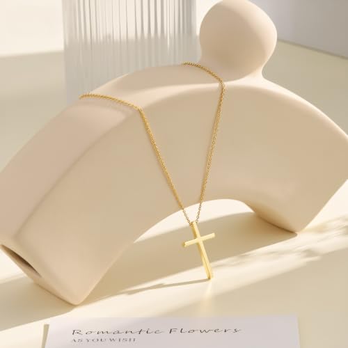 Gold Cross Necklace for Women Dainty 14K Gold Plated Cross Necklace - color: Gold-Big Cross
