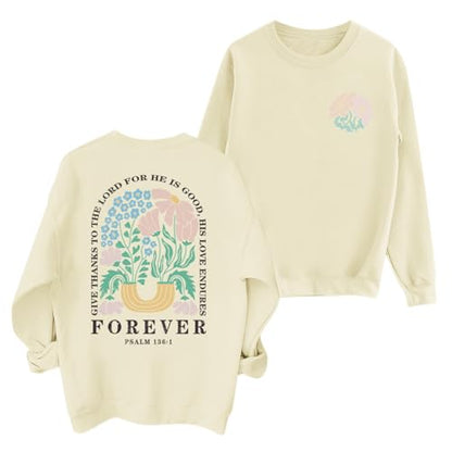 KEEVICI Women Christian Jesus Faith Sweatshirts Bible Verse Flower Floral Sweatshirt Religious God Graphic Oversized Hoodie - color: Apricot, size: X-Large