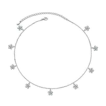 DAOCHONG Women S925 Sterling Silver Disc Statement Choker Necklace - style: Flower