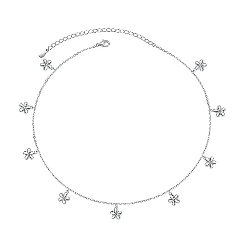 DAOCHONG Women S925 Sterling Silver Disc Statement Choker Necklace - style: Flower