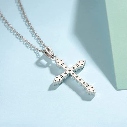 FANCIME Cross Necklace For Women Sterling Silver Cubic Zirconia Twisted Cross Infinity Open Loop Pendant Gift For Women, 18" Extender - color: Budded Flower