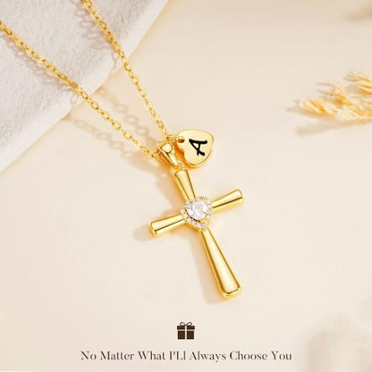 MONOOC Cross Initial Necklace for Women Girls - Christian Birthday Gifts - color: M