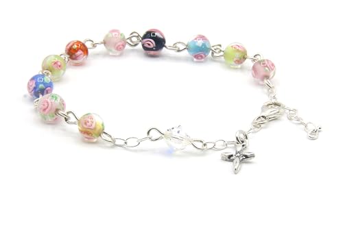 Catholic Communion Rosary Bracelet Created with Swarovski® Crystals, Glass - color: Multi Floral