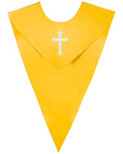 IvyRobes Unisex V Shape Solid-Colored Choir Stole with Cross - color: Gold