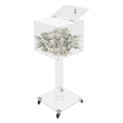 Suggestion Box with Stand, Floor Standing Locking Donation Box - Heavy Duty Acrylic Ballot Collection Box with Wheels, Secure Offering Box for Church, Charity, Voting, Office (Clear) - color: Clear