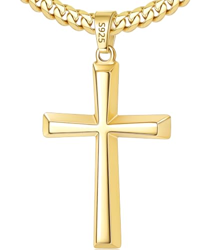 5mm 925 Sterling Silver Cross Necklace for Men 18 20 22 24 26 Inch - color: Gold, size: 24 Inches