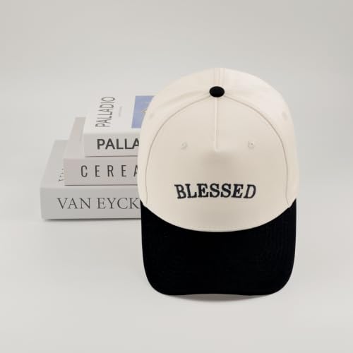 Embroidered Christian Two-Tone Baseball Cap for Men & Women, Adjustable Dad Hat Christmas Easter Gift - color: Blessed, Black/Beige