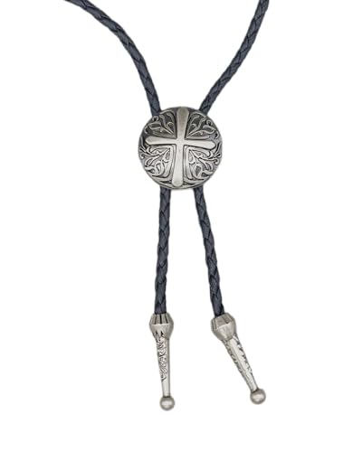 MULBA Vintage American Western Cowboy Indian Art Stone Leather Bolo Tie For Men Women - color: Cross