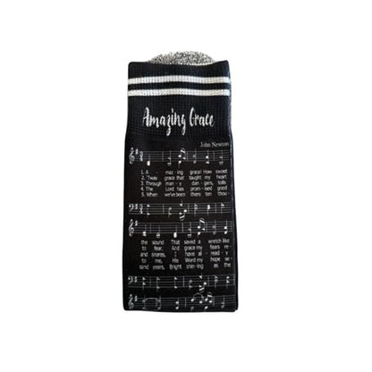 Bible Verse Socks for Men, Christian Scripture Crew Socks, Faith Gift - color: Amazing Grace Hymn