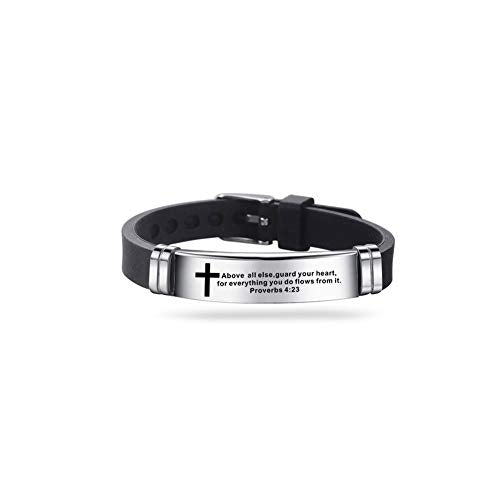 NanMuc With God All Things are Possible Religious Cross Bracelet Adjustable Engraved Silicone Bracelets Inspiring Gift - style: White-Above all else,guard your heart